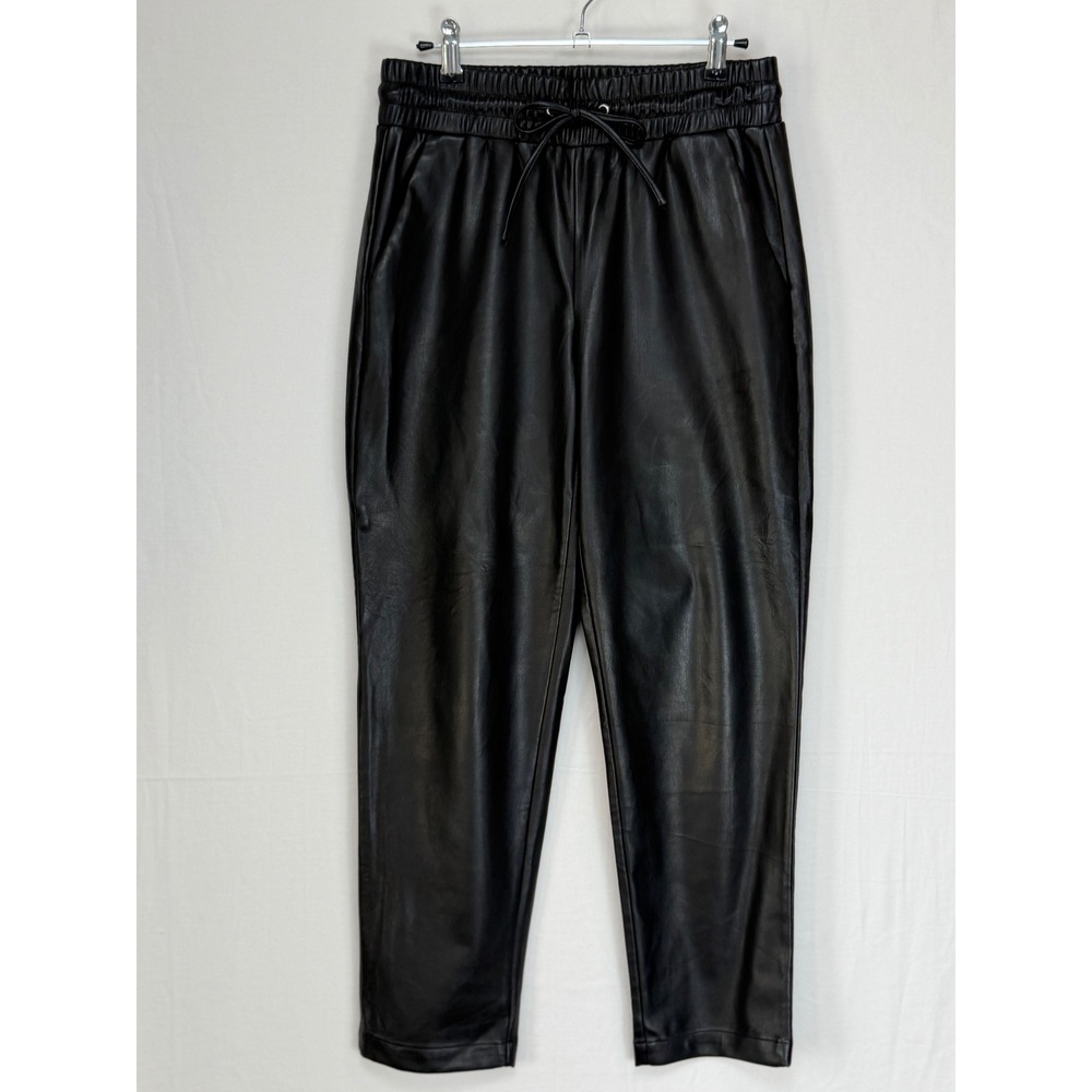 LOFT Women Pants S Black Faux Leather Elastic Waist Drawstring Joggers